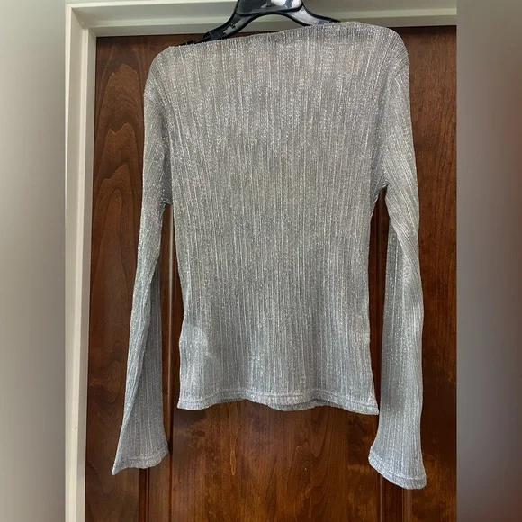 J. Crew Sheer metallic boatneck top in Silver Metallic Sz M new - Picture 7 of 9